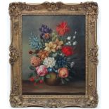 E Droe XX, Oil on canvas, Flower piece still life, Signed lower right.