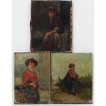 English Victorian School, Oil on canvas x 3, Studies of peasant girls,