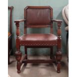 Oak Carver chair with leather seat CONDITION: Please Note - we do not make