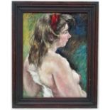 F Rudolph XX, Oil on canvas, Head and Shoulders female nude wearing Alice band,