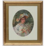 Ravel ? Edwardian School, Watercolour , an oval,