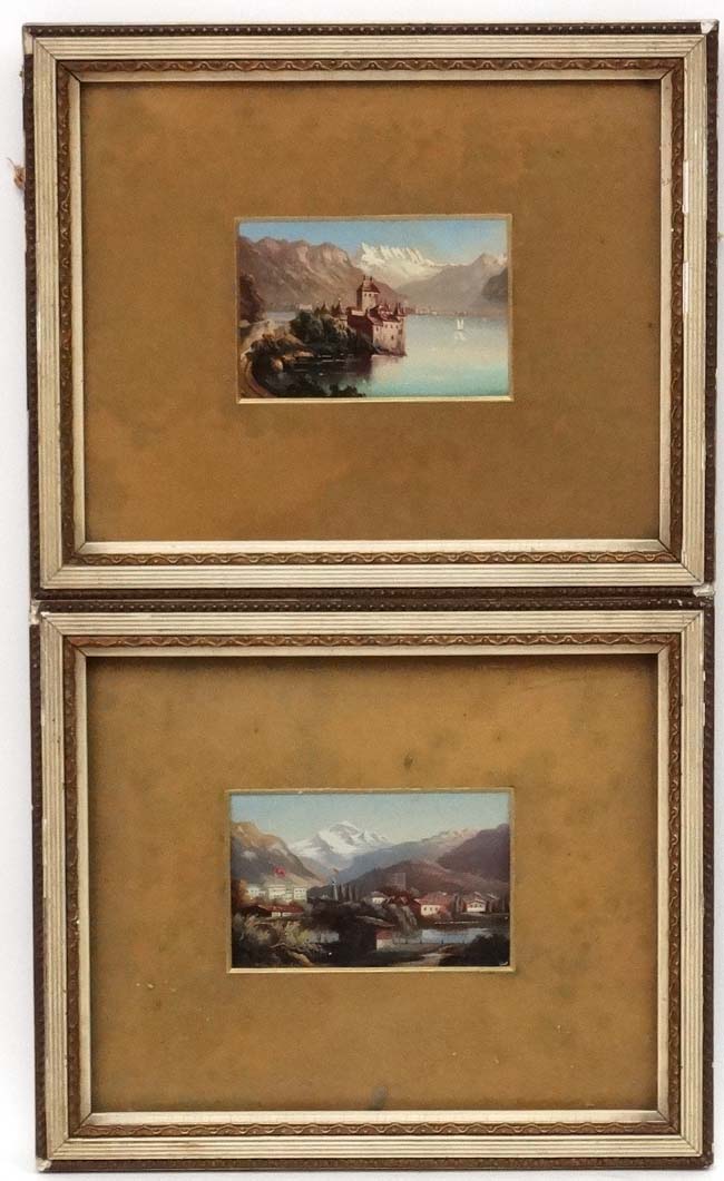 Mid XX Swiss , Oil on board , a Pair, Interlaken and Jungfrau, One titled verso.