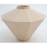 A S'Clement , France pink crackle glazed decahedron vase of tapering form , number 9914,