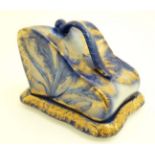A Victoria ware Ironstone flow blue (flo-blue) style cheese dish and cover, decorated with flowers,