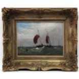 XIX English Marine School, Oil on canvas, Fishing boats in an extensive seascape,