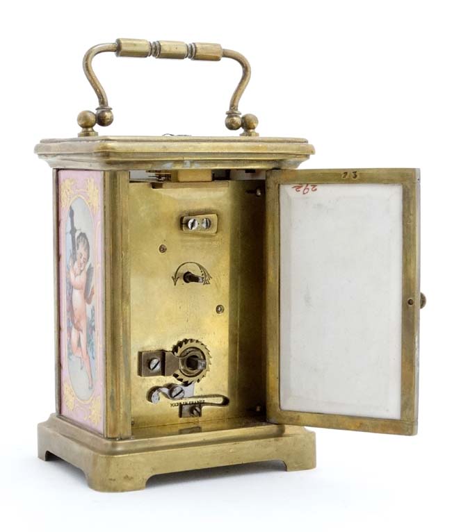 Porcelain panel Carriage Clock : an Old Sevres style porcelain timepiece French Carriage clock , - Image 3 of 5