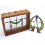 Architectural / Salvage : Stained glass Art Nouveau panel and another within a hardwood surround ,