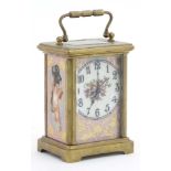 Porcelain panel Carriage Clock : an Old Sevres style porcelain timepiece French Carriage clock ,