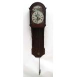 A Dutch 19thC Wall Clock : with central alarm section to the 11 1/4" breakarch dial ,