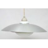 Vintage Retro : a Danish Pendant lamp / light of brushed aluminium exterior and white glass ,