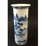 A small Chinese blue and white flared rim cylinder vase,