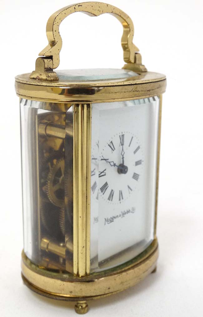 Oval Miniature Mappin & Webb Ltd Carriage Clock : a 4 shaped and bevelled glass with oval bevelled - Image 3 of 11