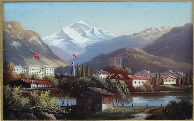 Mid XX Swiss , Oil on board , a Pair, Interlaken and Jungfrau, One titled verso. - Image 4 of 5