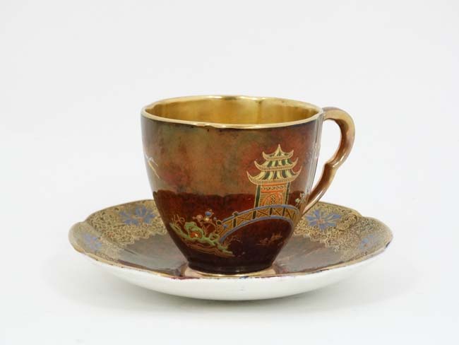 A Carlton Ware ' Rouge Royale ' New Mikado tea cup and saucer , decorated with bridge , - Image 9 of 9