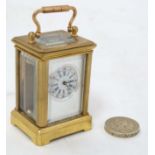 Miniature Carriage Clock : a gilt brass cased 5 bevelled glass Timepiece,
