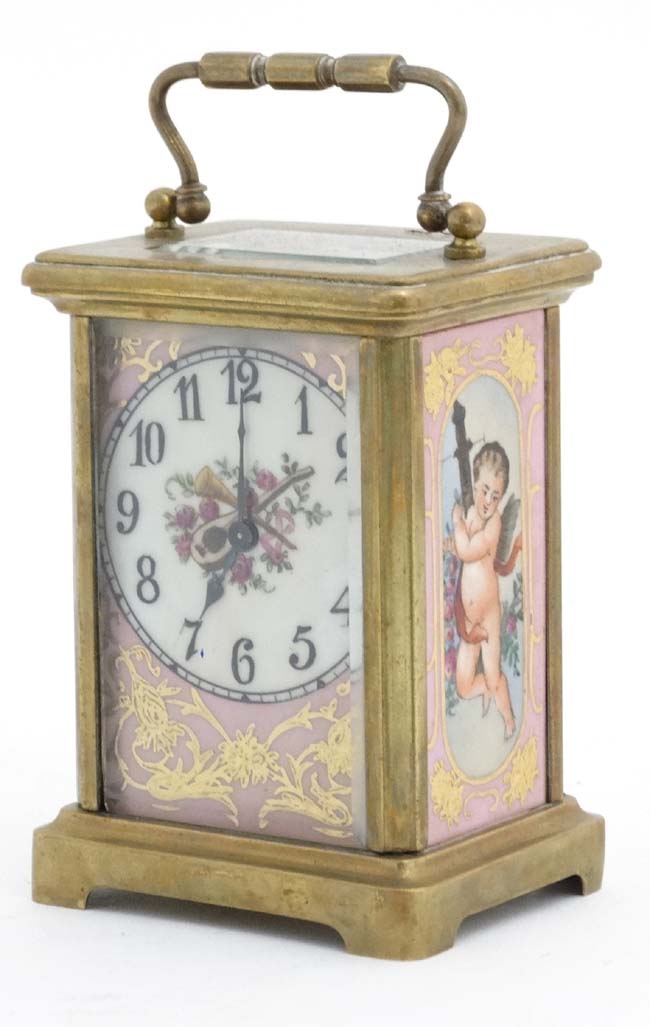 Porcelain panel Carriage Clock : an Old Sevres style porcelain timepiece French Carriage clock , - Image 5 of 5