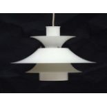 Vintage Retro : a Danish Pendant lamp / light of white livery , 5 louvres,