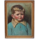 E Tayler 1923, Oil on board, ' Ian ' portrait of a young boy,