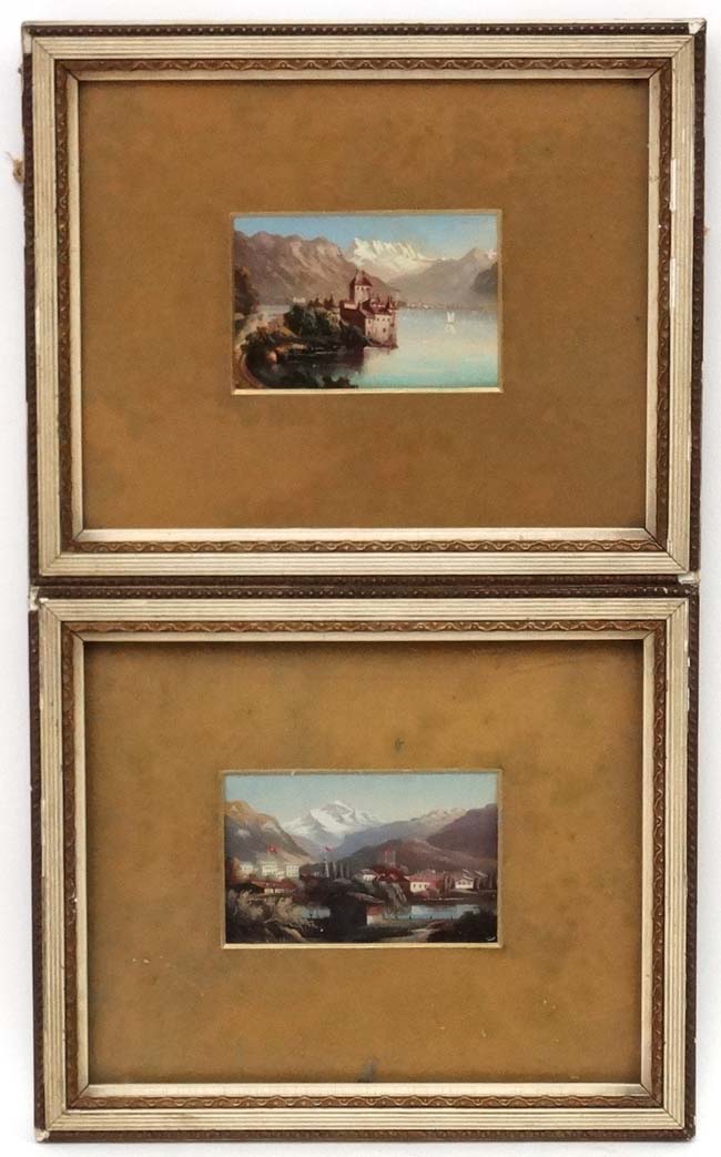 Mid XX Swiss , Oil on board , a Pair, Interlaken and Jungfrau, One titled verso. - Image 3 of 5