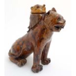 An unusual 19thC Turkish Cannalake Pottery earthenware aquamilne in the form of a cat / lion,