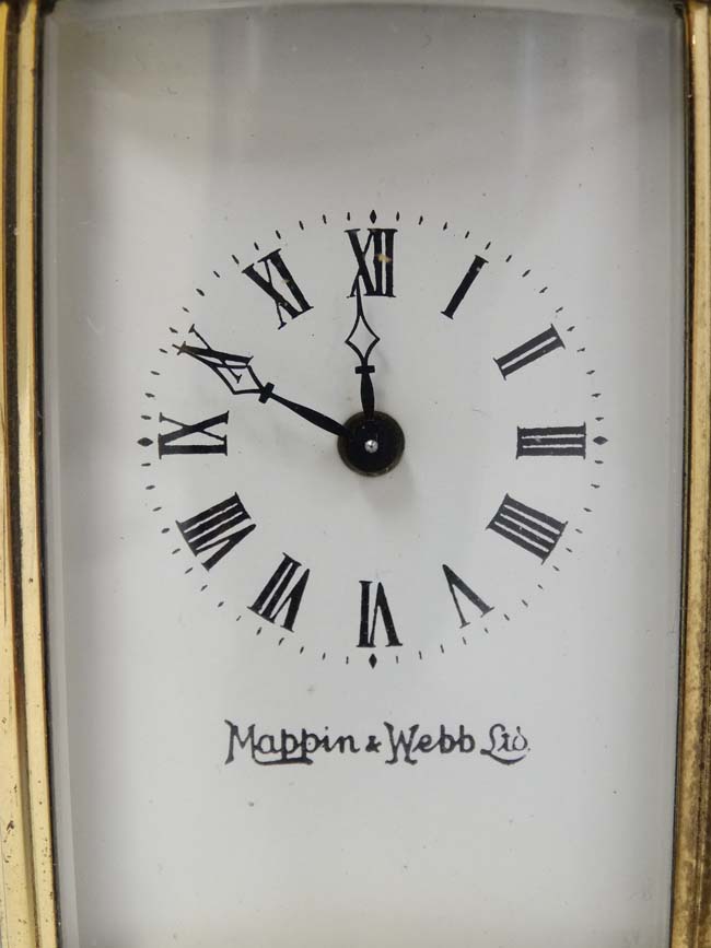 Oval Miniature Mappin & Webb Ltd Carriage Clock : a 4 shaped and bevelled glass with oval bevelled - Image 7 of 11