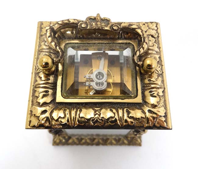 A 19thC Gilt brass ' Chas Frodsham ' Carriage Clock : an ornate cast and chased 5 bevelled glass - Image 11 of 11