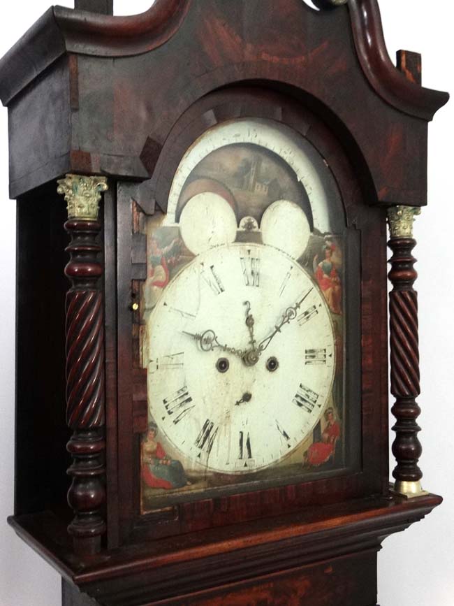 Longcase Clock : an Indistinctly signed early 19thC 14" breakarch painted dial with rolling moon, - Image 5 of 14