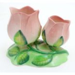 A mid 20thC Carlton Ware Pink 'Tulip' double bud vase , shape number 1715,