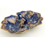 A Victoria ware Ironstone flow blue (flo-blue) style two sided dish with handle ,