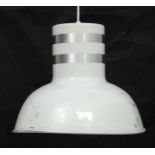 Vintage Retro : a Danish Pendant lamp / light of brushed banded and white livery probably a '