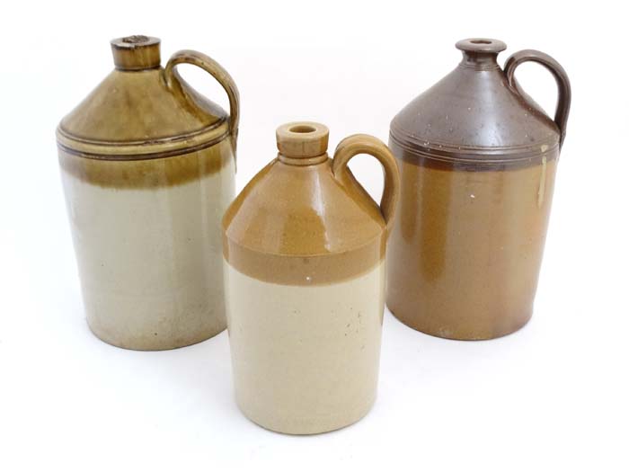 3 various 2-tone stoneware flagons with loop handles to include one by Price of Bristol, - Image 4 of 7