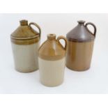 3 various 2-tone stoneware flagons with loop handles to include one by Price of Bristol,