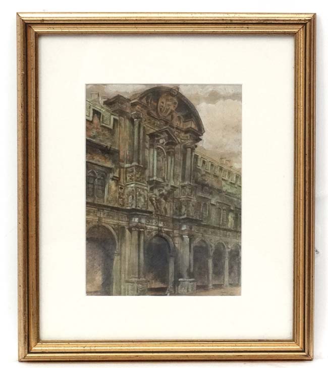 JJC early- mid XX, Pencil , gouache and watercolour, Italian Renaissance building,