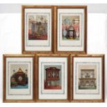 5 Victorian Coloured lithographs : ' A Music Chair by Mr. A Joubert, London & a Cabinet by Mr.