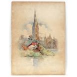 D Brown XIX-XX, Watercolour, A cathedral , possibly Norwich, Signed lower.