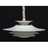 Vintage Retro : a Danish Pendant lamp / light of white liveried exterior and 3 tiers under similar