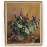 Early XX English School, Oil on canvas, Still life of Buddleia in a vase.