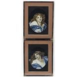 C.1900 Italian School, Oil oval, a pair, Female figures wearing a head band.