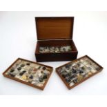 Geology: A 19thC mahaogny box opening to reveal 105 ( 3 x 35) named geologists samples.
