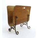 Vintage Retro : a bent wood ( pre- formed laminate ) blonde oak magazine rack with wrought and