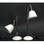 Lighting : a pair of Maison Retro style adjustable height desk lamps in chrome and cream livery,