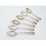 A set of 6 Geo IV silver Old English pattern teaspoons hallmarked London 1828 maker TD.