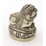 An oriental silver plate hand seal with Dog of Fo decoration 2 1/4" high CONDITION: