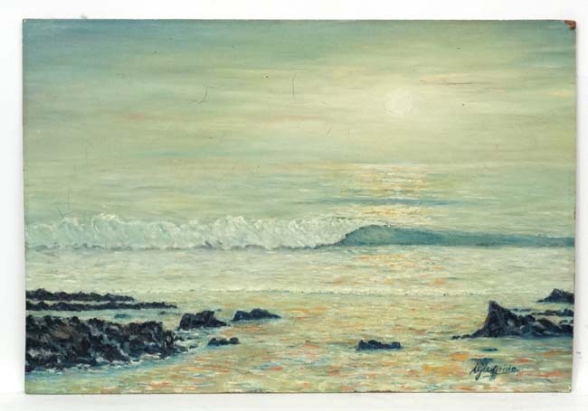 Nino Guiffrida (1924) Sicily, Oil on board, Sun setting on Sicilian waves, Signed lower right.