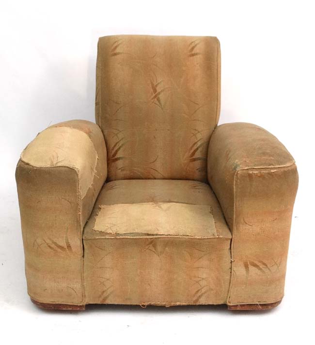 A pair of Art Deco cloth upholstered club armchairs. - Image 6 of 10