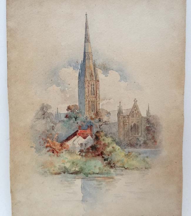 D Brown XIX-XX, Watercolour, A cathedral , possibly Norwich, Signed lower. - Image 5 of 5