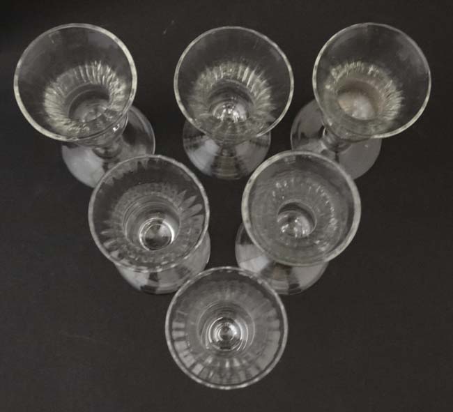 A set of 6 glass pedestal sherry schooners / glasses 4 1/4" high CONDITION: Please - Image 2 of 4