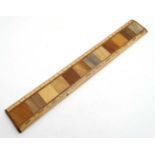 Specimen wood ruler: A 12 inch ruler set with 12 specimen wood samples fo Indian sub continent