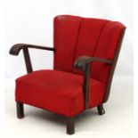 Vintage Retro : A Danish Art Deco open armchair with shaped shell like back,