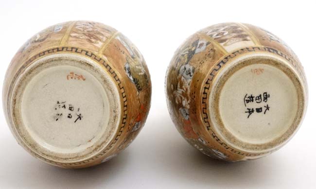 A pair of Japanese Satsuma vases, decorated with figures and mountainous landscape, - Image 5 of 6